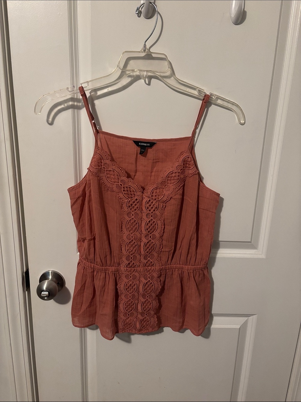 Express Dark Pink Crochet-Front Spaghetti Strap Camisole